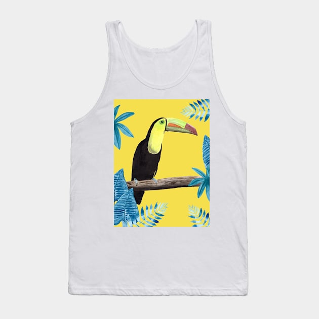 Toucan with tropical leaves and a yellow background Tank Top by Sandraartist